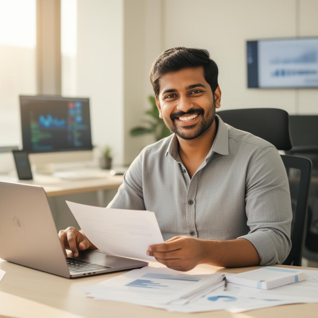 Happy MSME business owner using automated bid processing